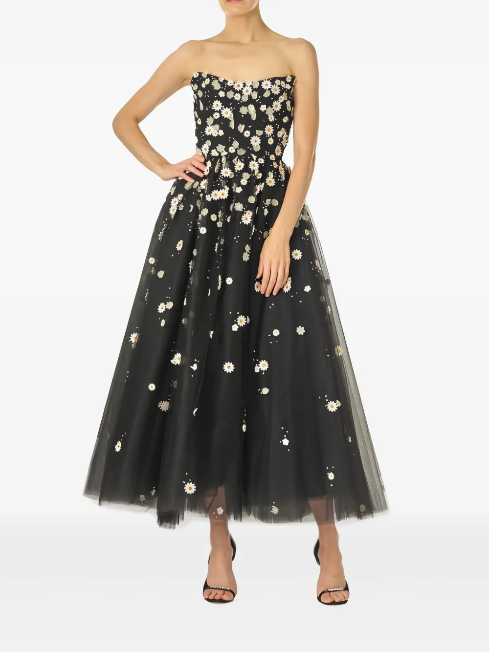 Monique Lhuillier Jurk met geborduurde bloemen Zwart