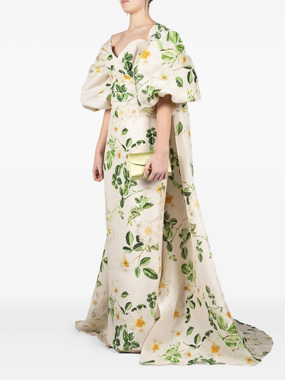 Monique Lhuillier floral-print silk dress - Beige