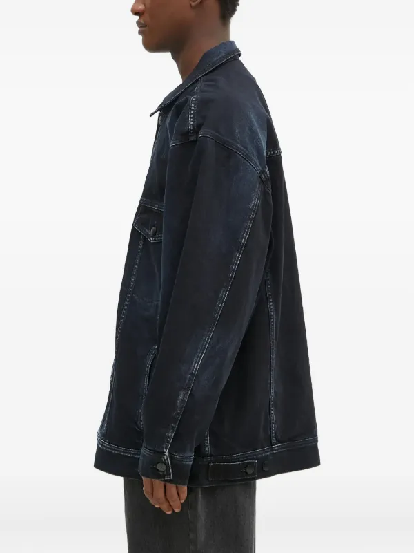 032c washed long-sleeve denim overcoat Women's Long Overcoat Style