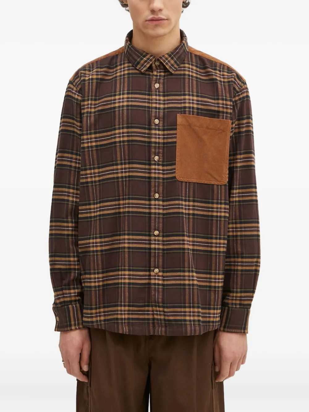 Barbour checked corduroy-panel shirt | Brown | Image 1