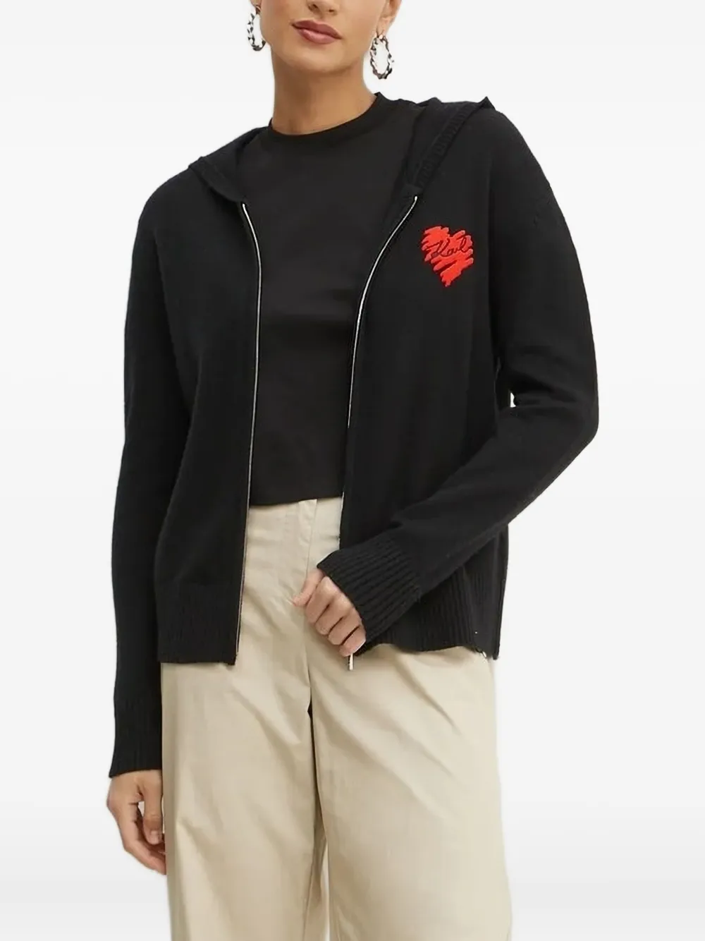 Karl Lagerfeld Vest met geborduurd hart en capuchon Zwart