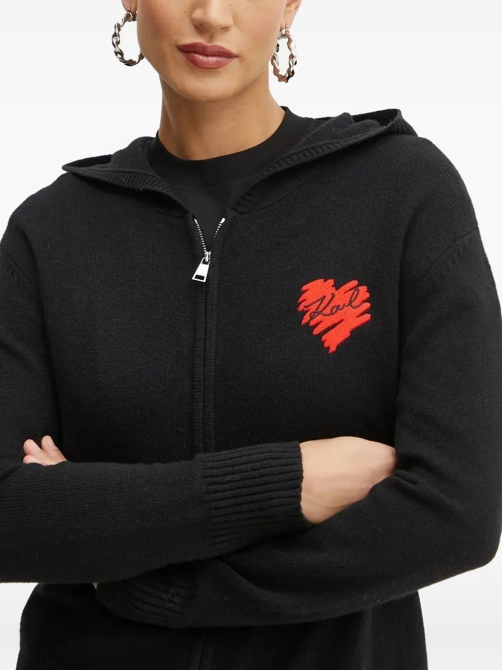 Karl Lagerfeld Vest met geborduurd hart en capuchon Zwart