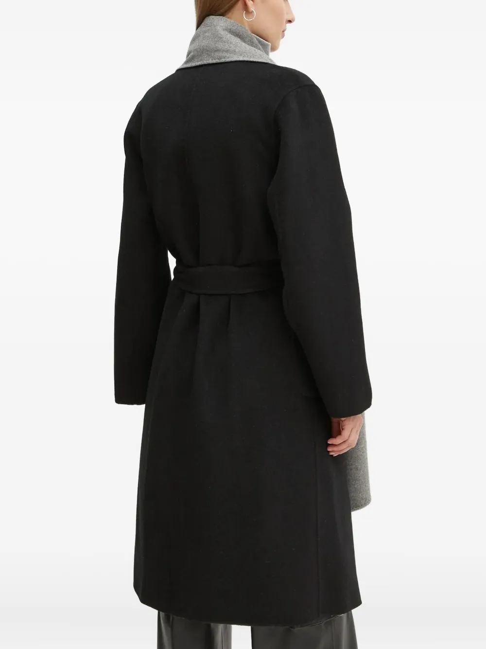 Karl Lagerfeld Belted Two-tone Wool-blend Coat In Black