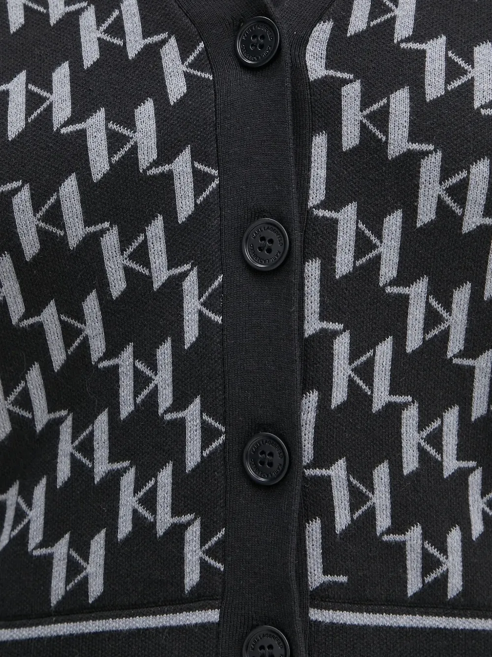 Karl Lagerfeld Monogram-pattern Buttoned Cardigan In Black