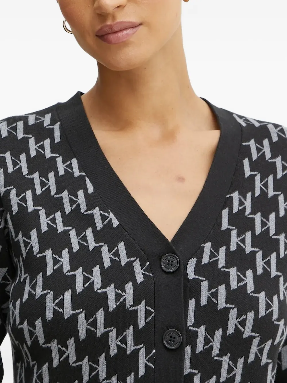 Karl Lagerfeld Monogram-pattern Buttoned Cardigan In Black