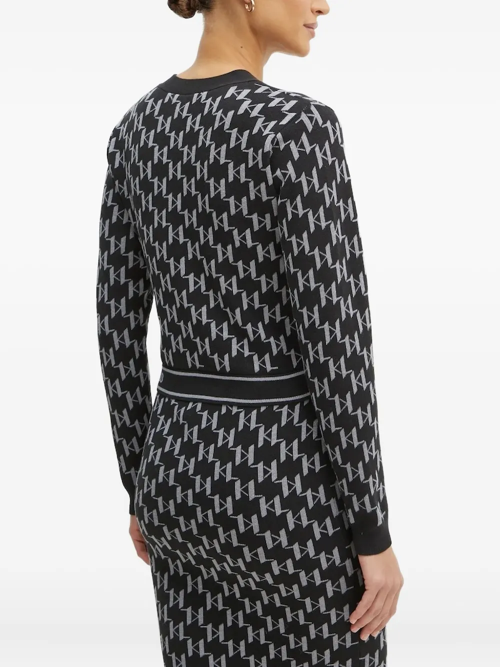 Karl Lagerfeld Monogram-pattern Buttoned Cardigan In Black
