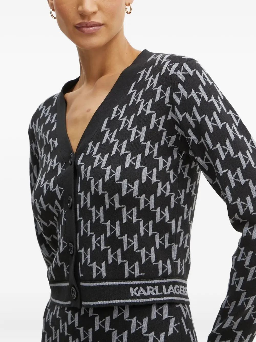 Karl Lagerfeld Monogram-pattern Buttoned Cardigan In Black