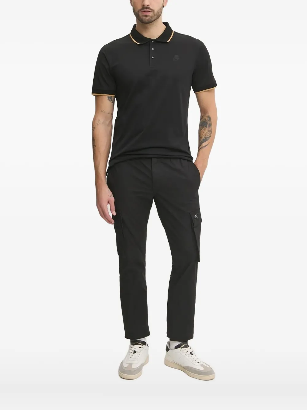 Karl Lagerfeld Poloshirt met contrasterende afwerking Zwart