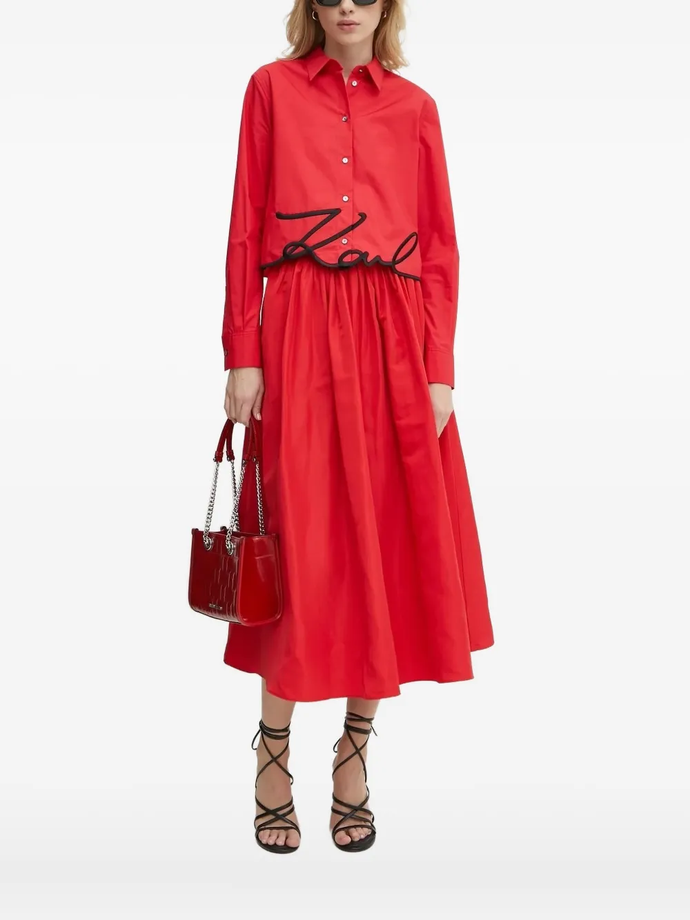 Karl Lagerfeld signature-embroidered organic-cotton shirt Rood