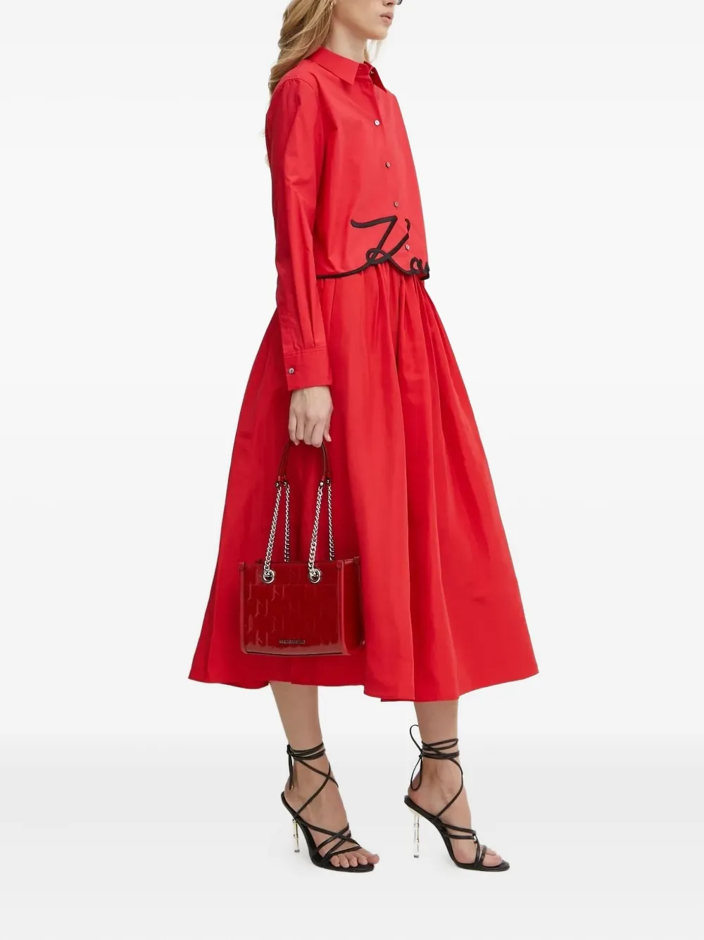 Karl Lagerfeld signature-embroidered organic-cotton shirt Rood
