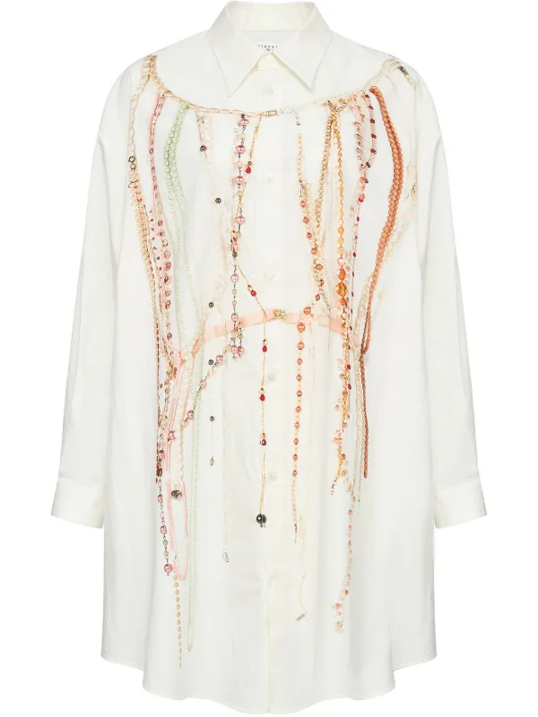 MM6 Maison Margiela Bead Detailing Shirt Dress | White | FARFETCH JO MM6 Maison Margiela Bead Detailing Shirt Dress | White | FARFETCH JO