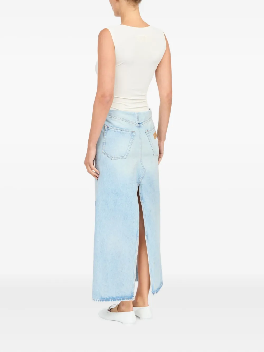 Shop Mm6 Maison Margiela Patchwork Denim Skirt In 蓝色