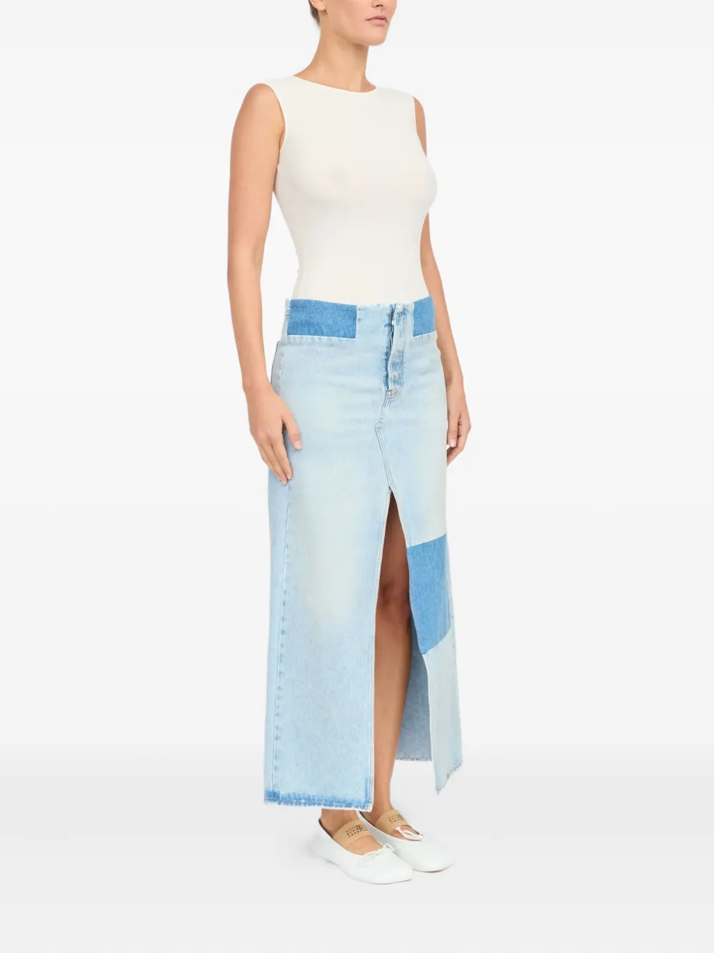 Shop Mm6 Maison Margiela Patchwork Denim Skirt In 蓝色
