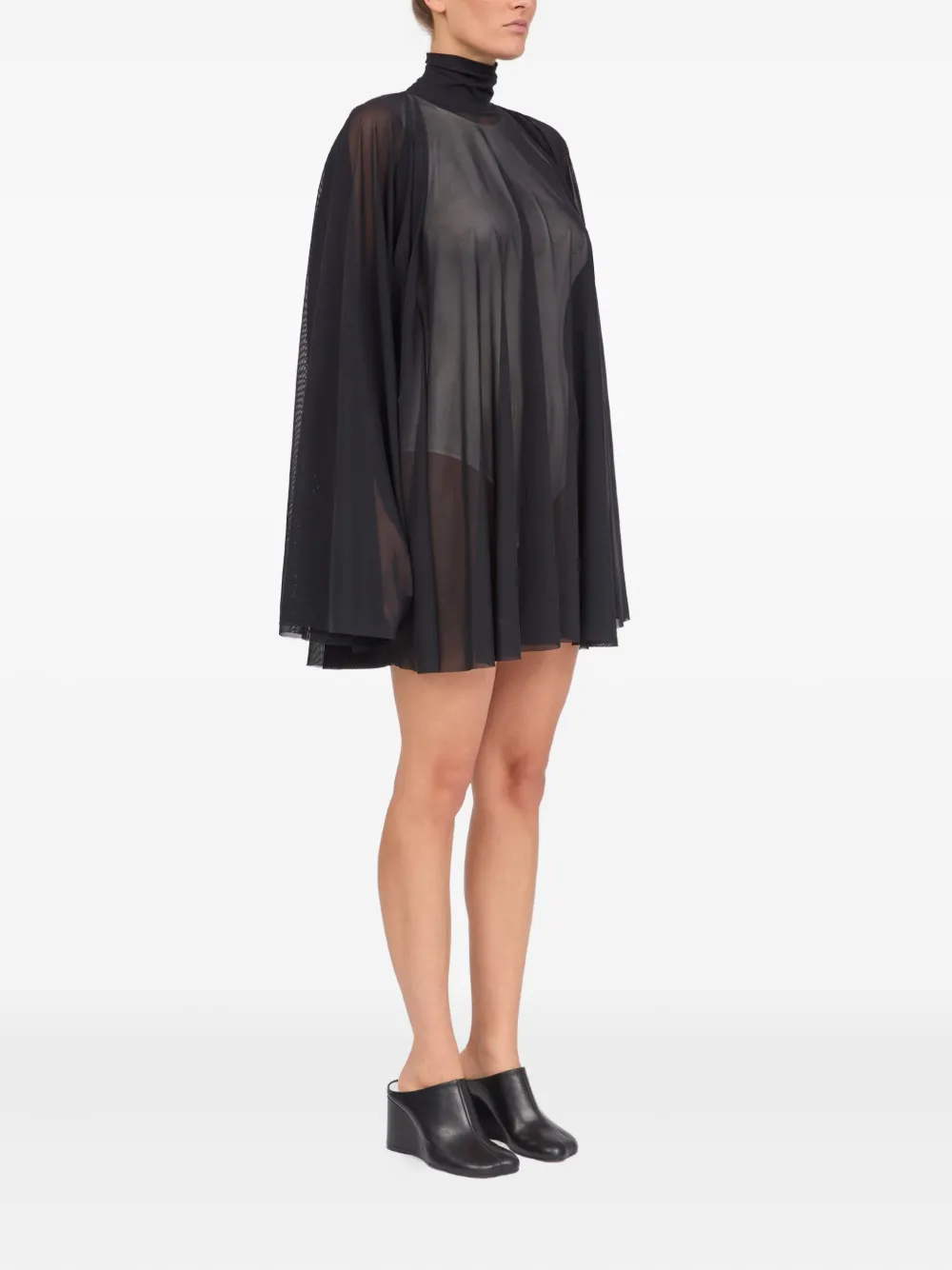 Shop Mm6 Maison Margiela Semi-sheer Mini Dress In 黑色