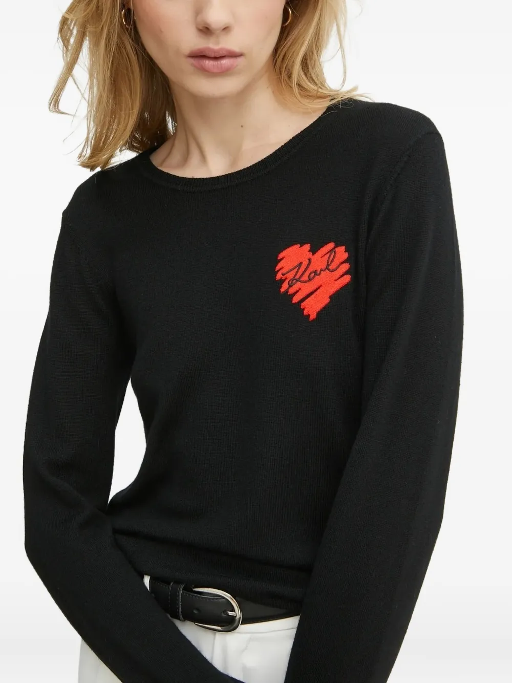 Karl Lagerfeld Heart-embroidered Sweater In Black