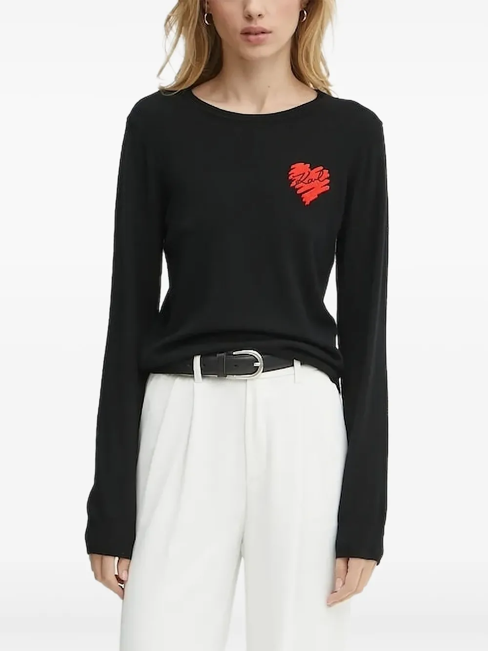 Karl Lagerfeld Heart-embroidered Sweater In Black