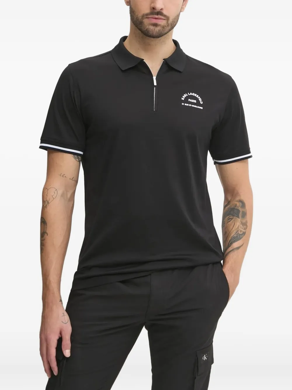 Karl Lagerfeld Poloshirt met logo-applicatie en halve rits Zwart