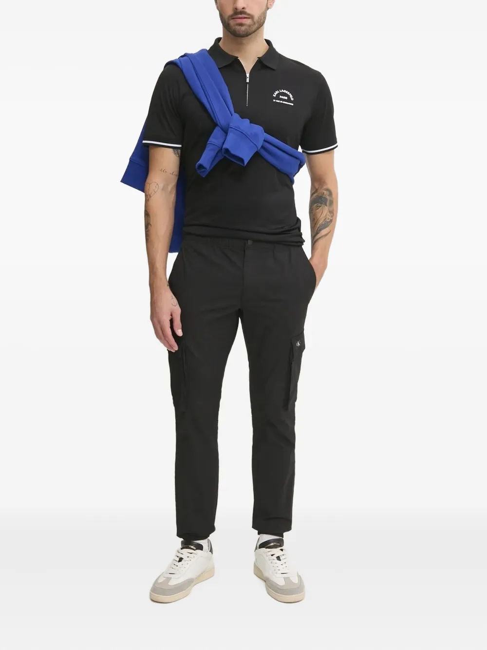 Karl Lagerfeld logo-appliqué half-zip polo shirt - Zwart