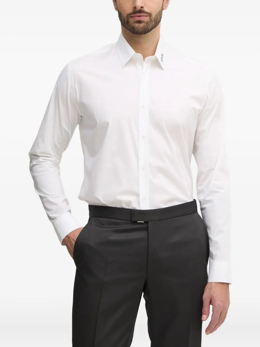 Karl Lagerfeld Embroidered-collar Shirt In White