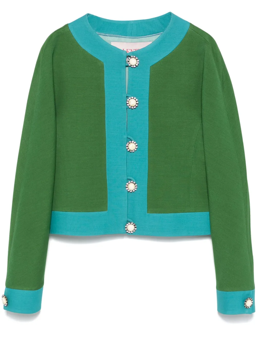 Valentino Short Green And Turquoise Jacket In Green