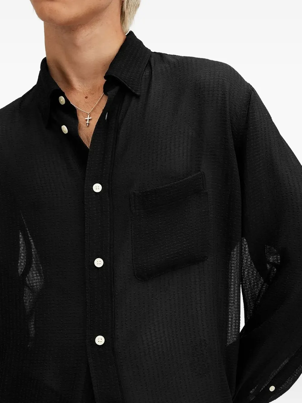 AllSaints Overhemd met borstzak en textuur Zwart