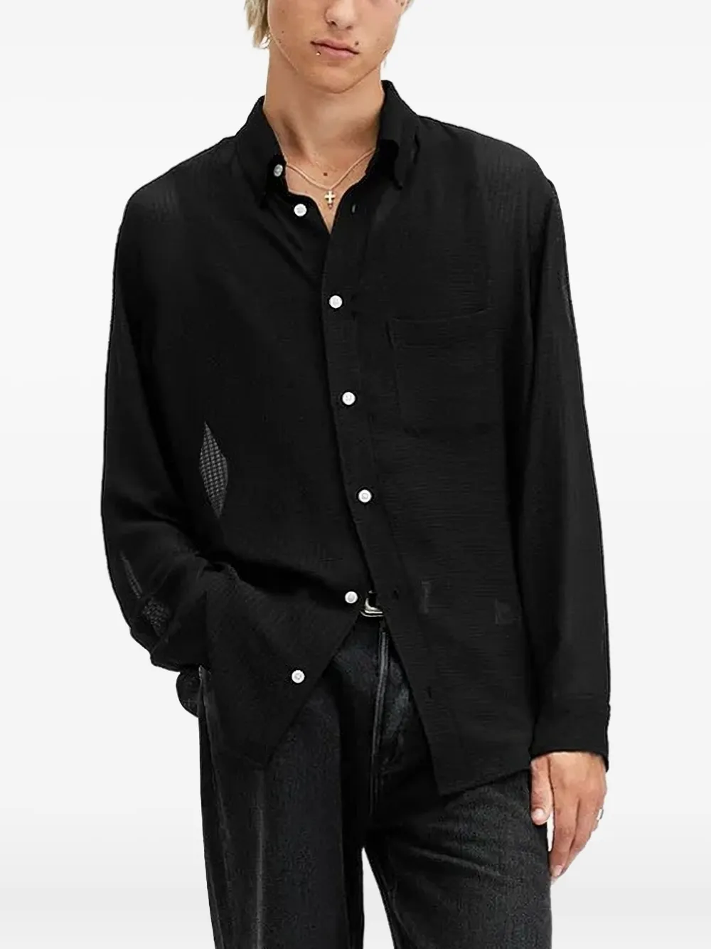 AllSaints textured chest-pocket shirt - Zwart