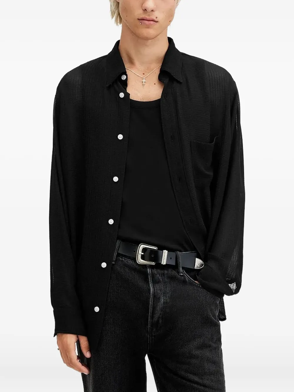 AllSaints Overhemd met borstzak en textuur Zwart