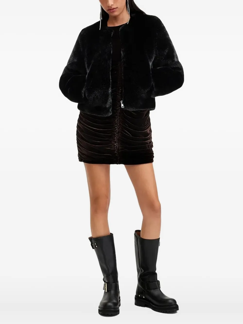 AllSaints faux-fur zip-front jacket | Black | Image 1