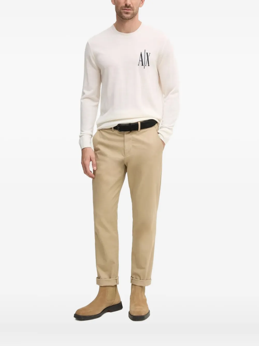 Armani Exchange Sweater met ronde hals en logo Beige