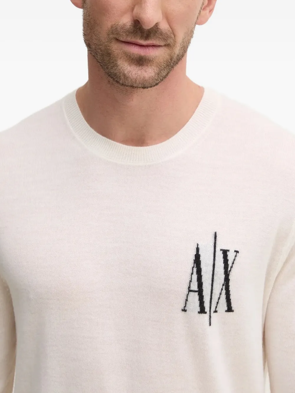 Armani Exchange Sweater met ronde hals en logo Beige