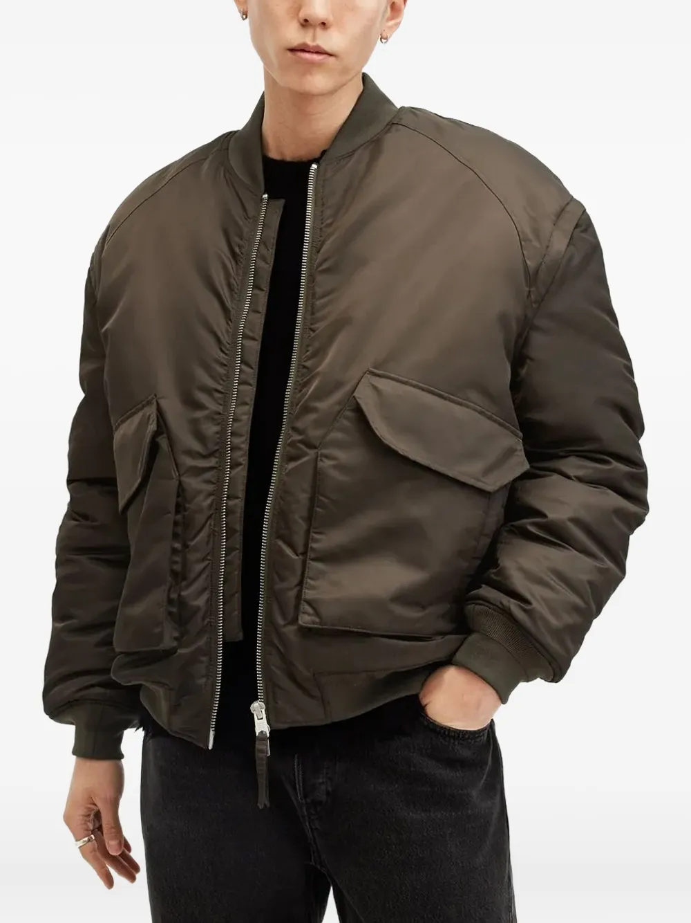 Allsaints Hawk Insulated Nylon Bomber Jacket In Brown