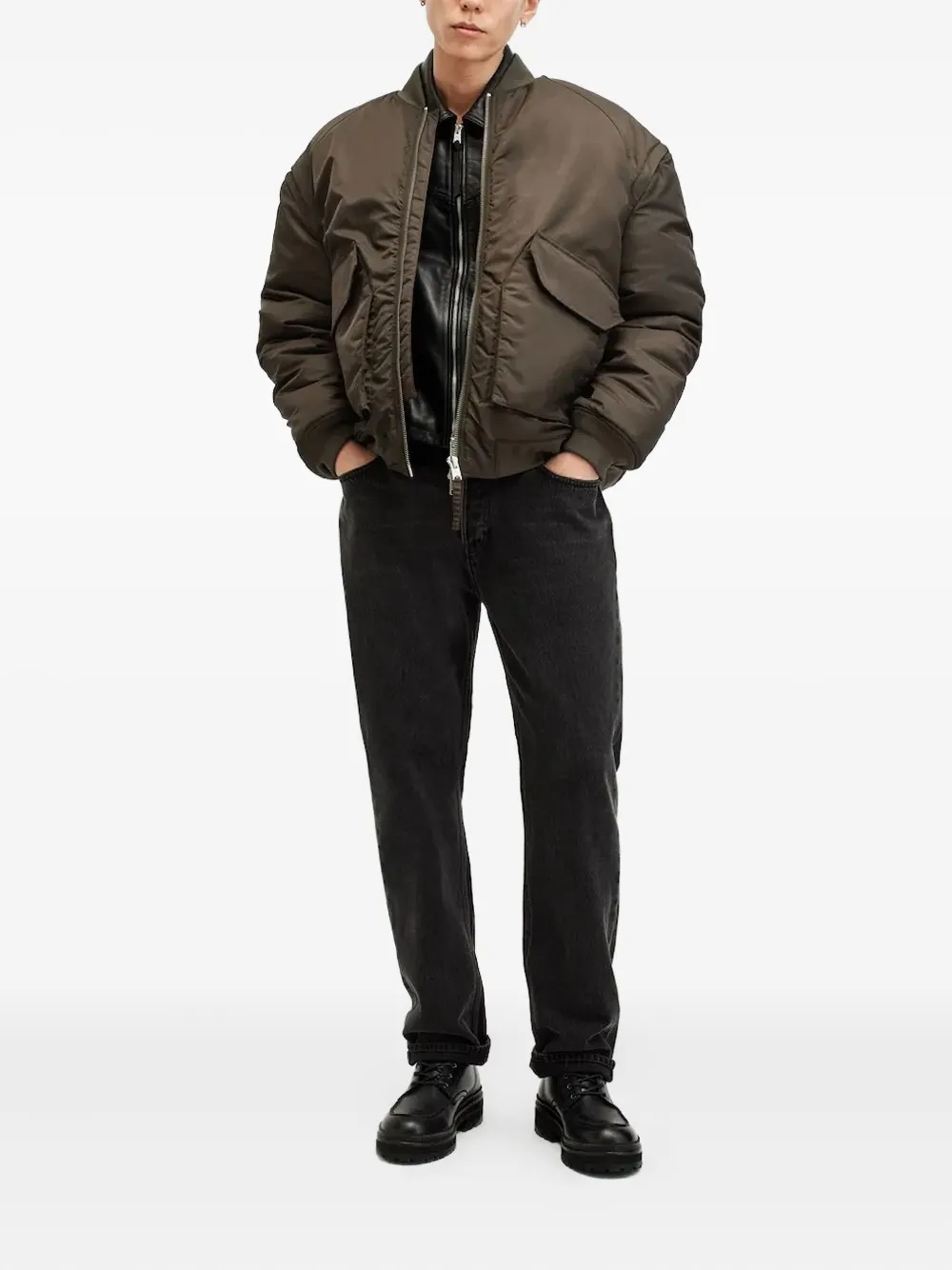 Allsaints Hawk Insulated Nylon Bomber Jacket In Brown