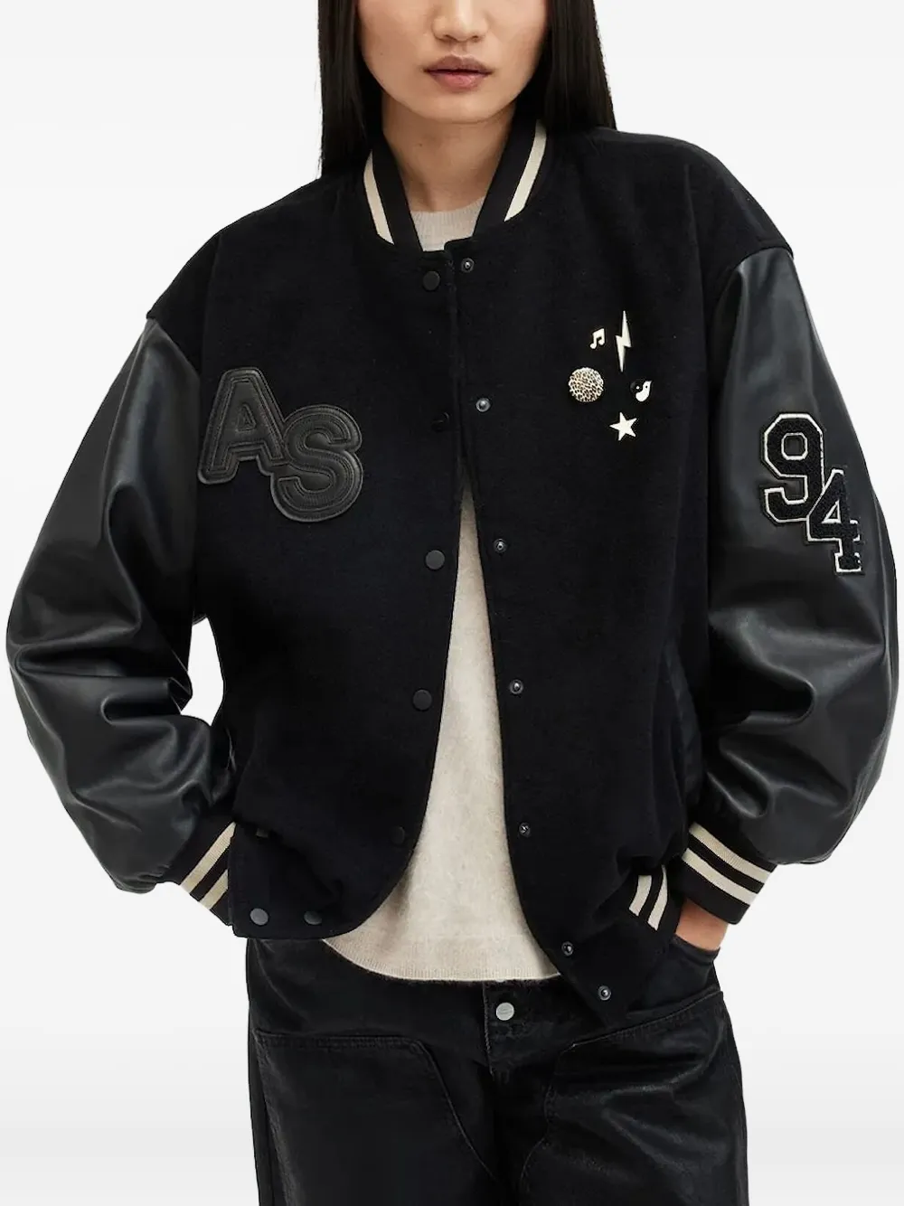 AllSaints Valeria bomberjack met vlakken Zwart