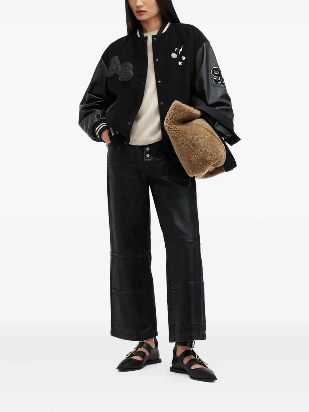 AllSaints Valeria bomberjack met vlakken Zwart