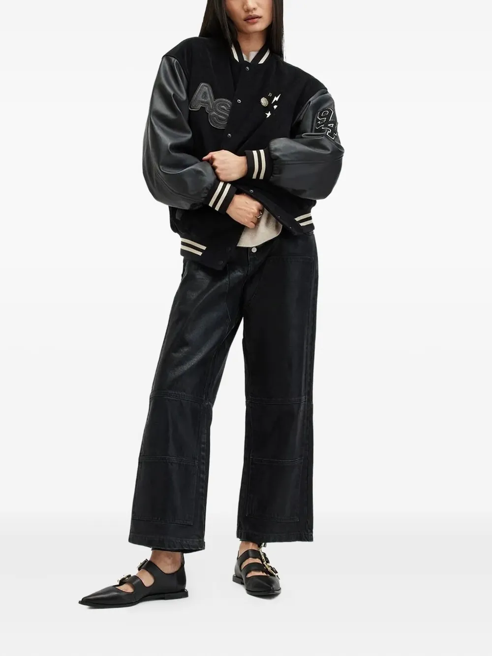 AllSaints Valeria bomberjack met vlakken Zwart
