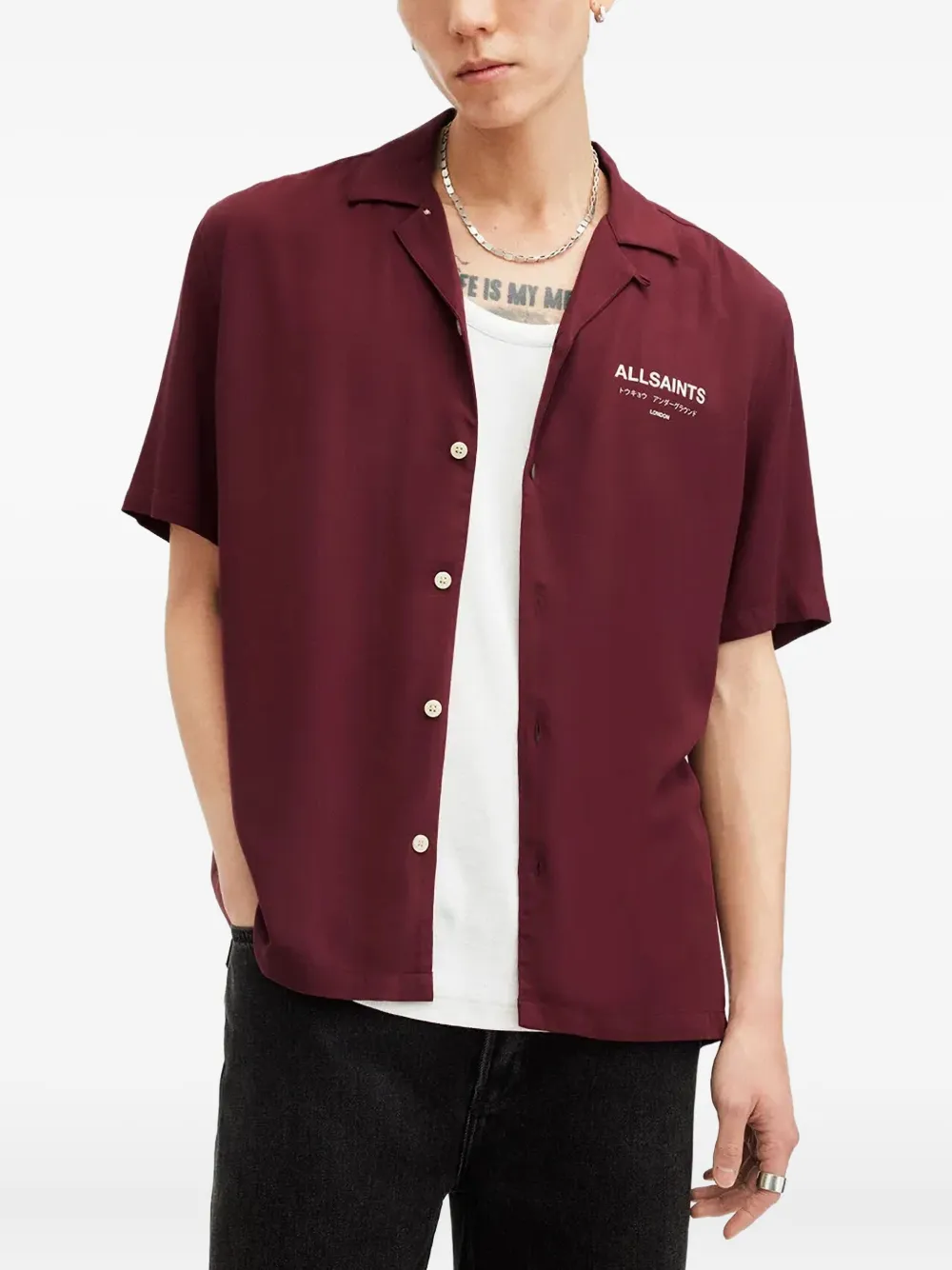 AllSaints revere-collar logo shirt - Rood