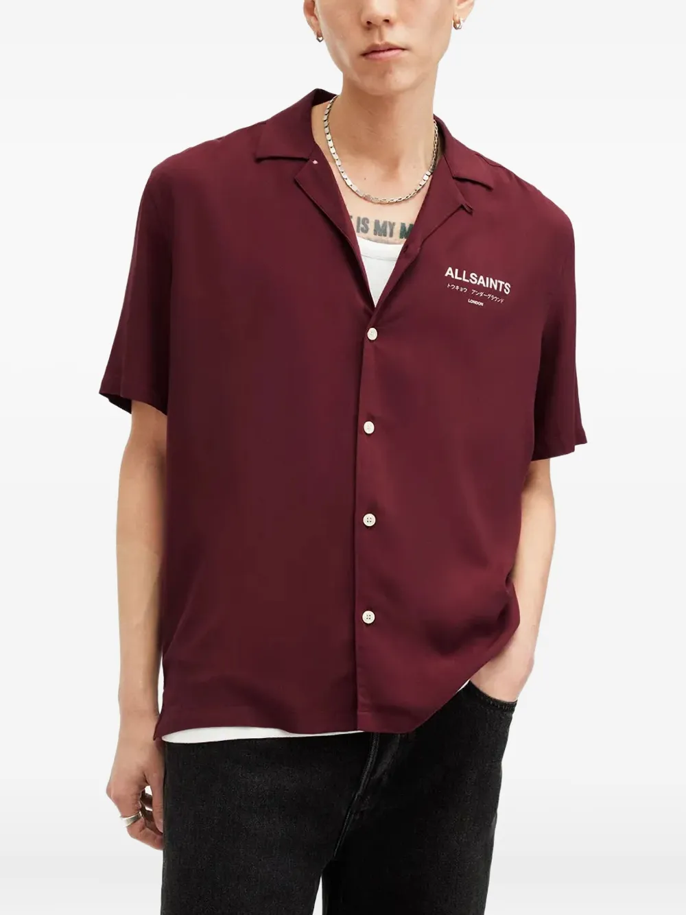 AllSaints リバースカラーシャツ - レッド AllSaints リバースカラーシャツ - レッド