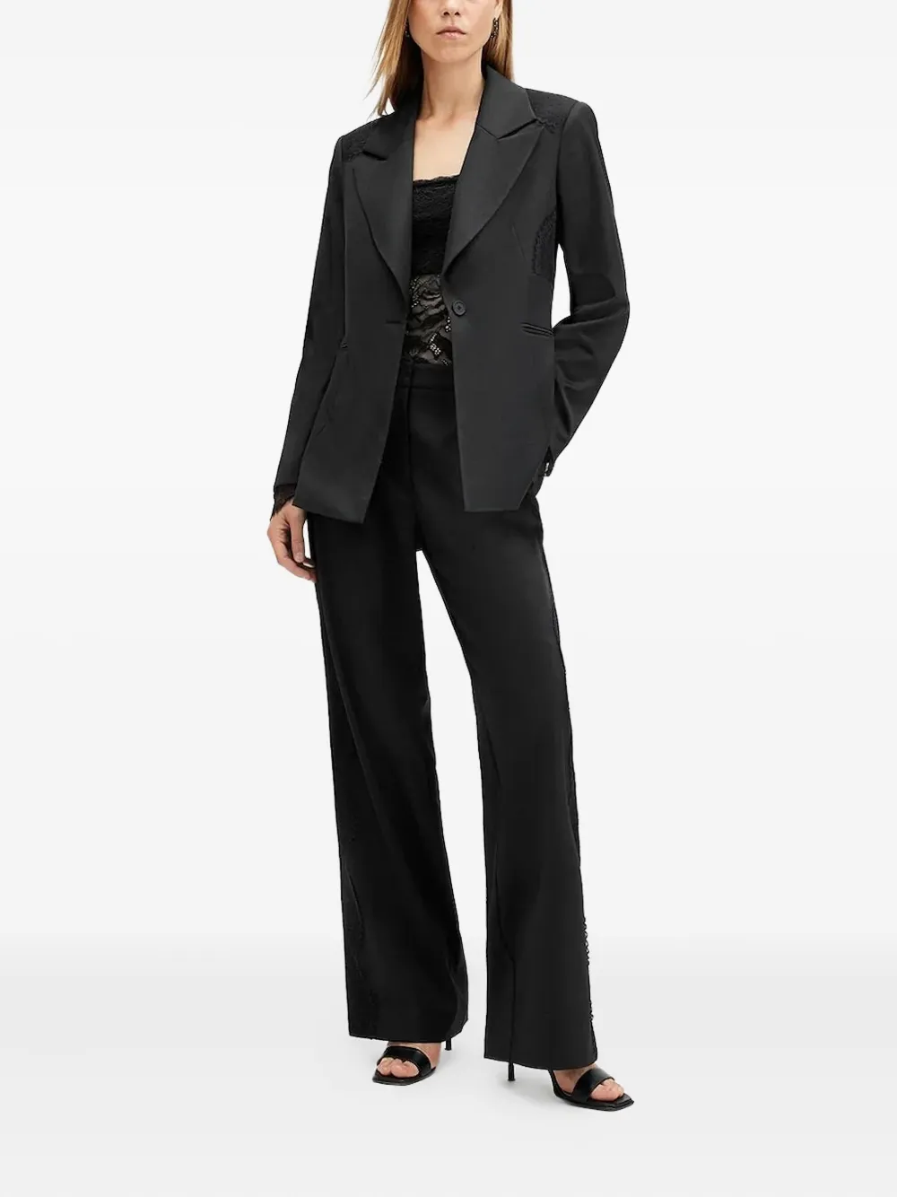 Allsaints Lacey Lace-insert Single-breasted Blazer In Black
