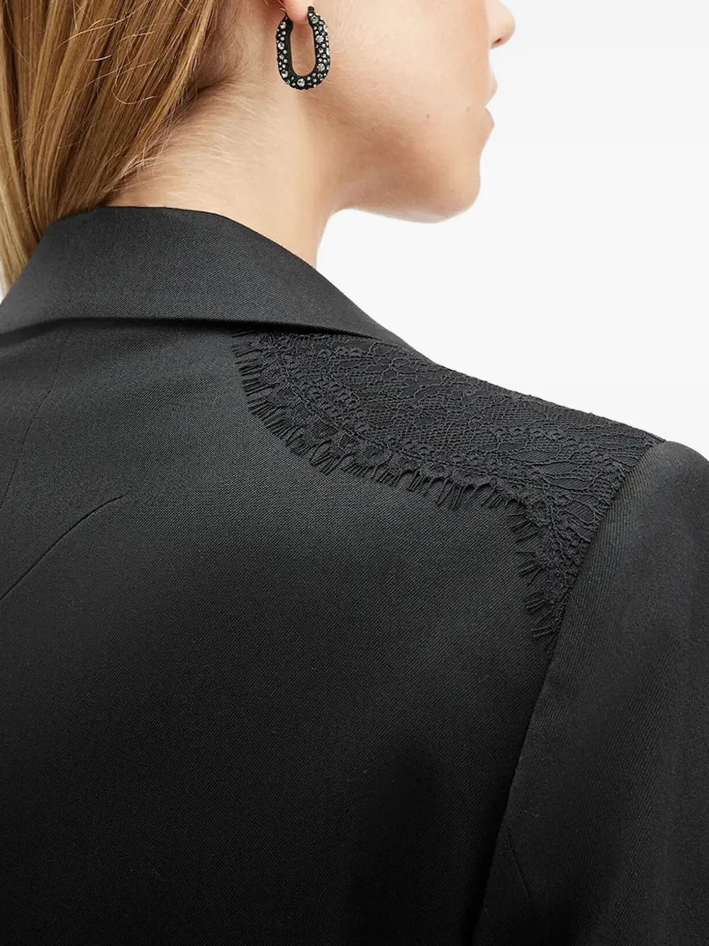 Allsaints Lacey Lace-insert Single-breasted Blazer In Black