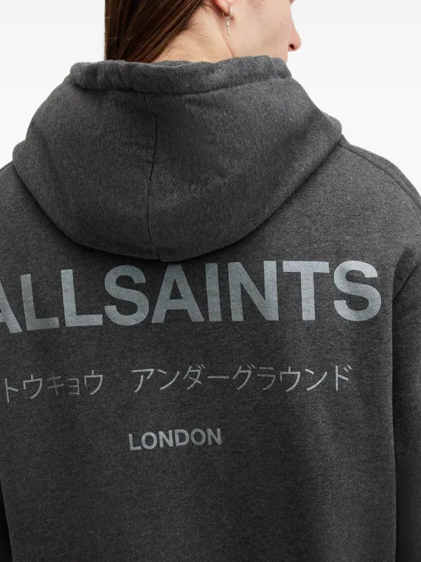 Sweat à Capuche All Saints Hike Homme - Gris Marron - Taille L - Fermeture éclair Intégrale