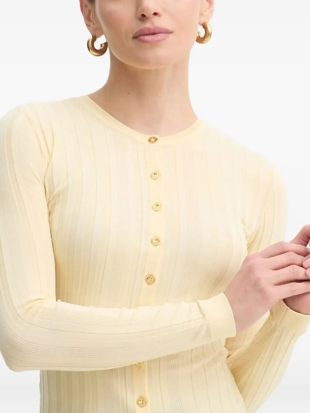 Elisabetta Franchi Ribbed Button Cardigan In Neutral