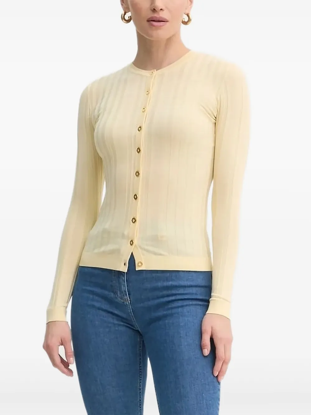 Elisabetta Franchi Ribbed Button Cardigan In Neutral
