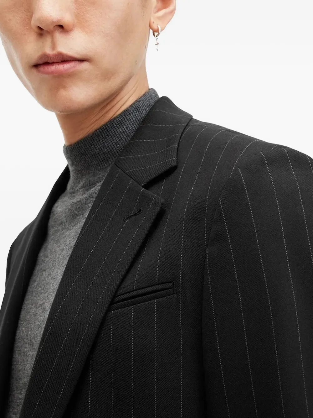 AllSaints Heddon blazer met krijtstreep en enkele rij knopen Zwart