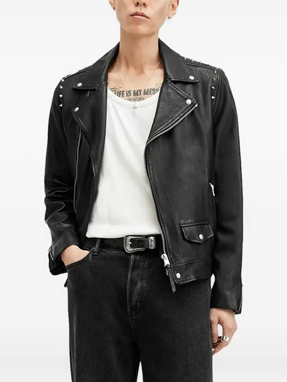 AllSaints Bikerjack met studs Zwart