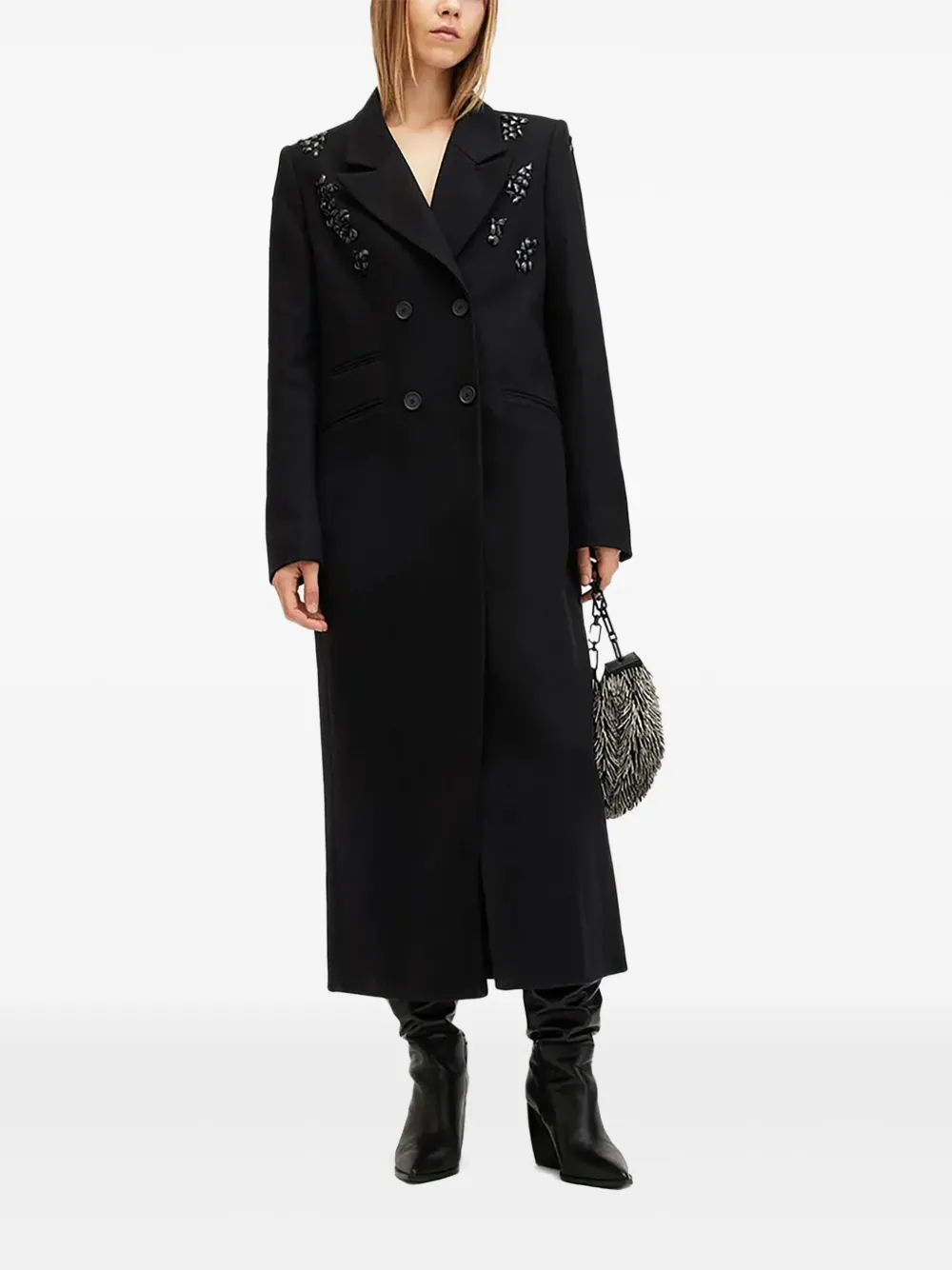 AllSaints crystal-embellished double-breasted coat | Blue | Image 1