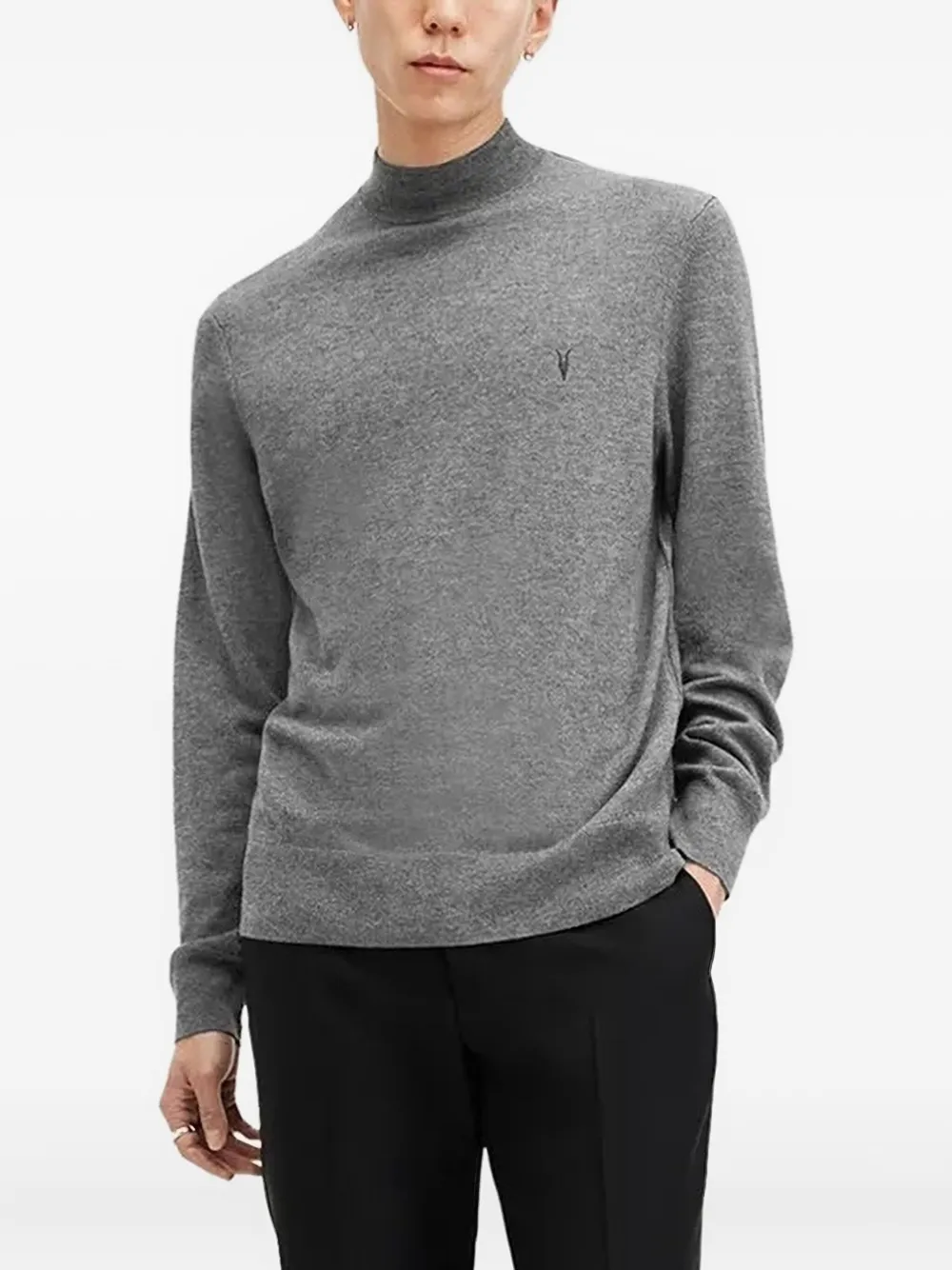 AllSaints turtleneck logo sweater | Grey | Image 1