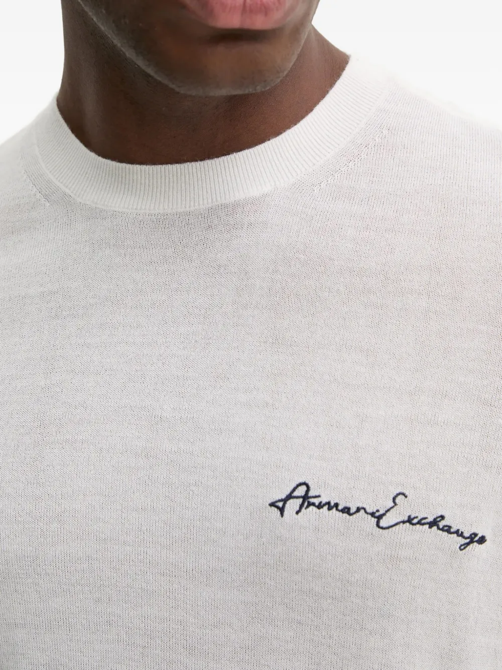 Armani Exchange Logo-embroidered Crew-neck Sweater In White
