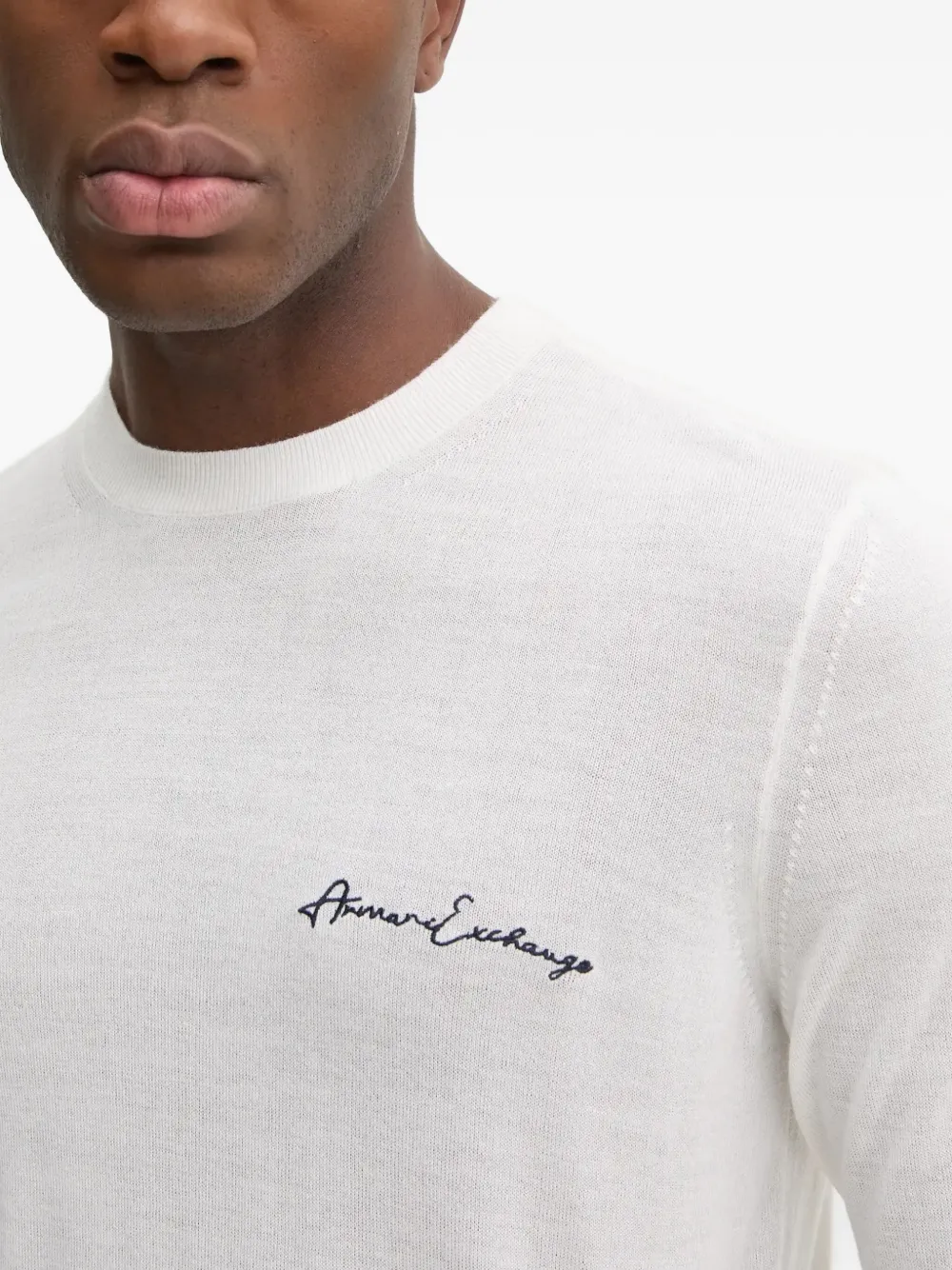 Armani Exchange Logo-embroidered Crew-neck Sweater In White