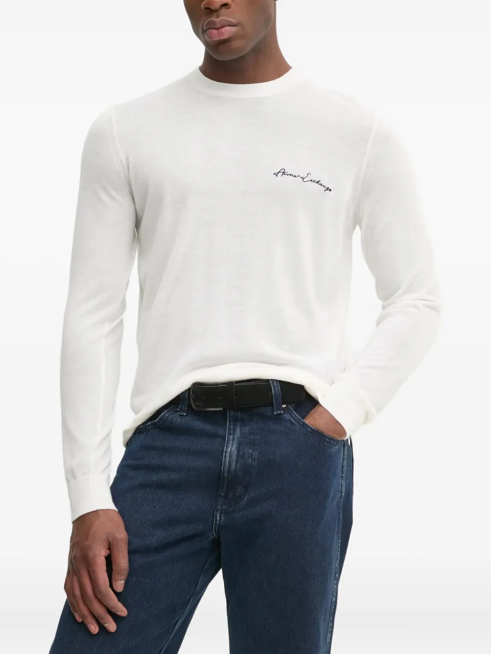 Armani Exchange logo-embroidered crew-neck sweater | White | Image 1