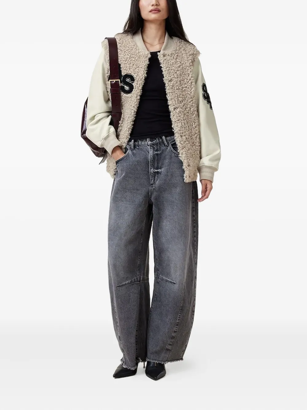 Allsaints Valerie Mixed Media Genuine Shearling Jacket In Gray